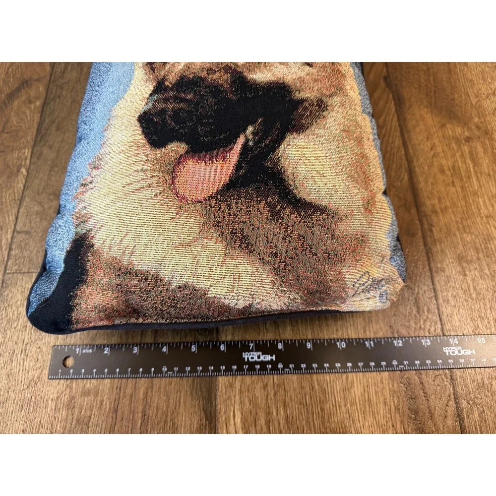 Vtg Linda Picken German Shepherd Dog Tapestry Pillow 16x12 Signed Pet Art Decor